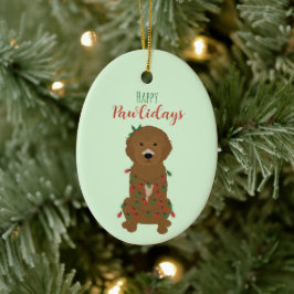 Lycklig Pawlidays Goldendoodle jul Ljus Julgransprydnad Keramik