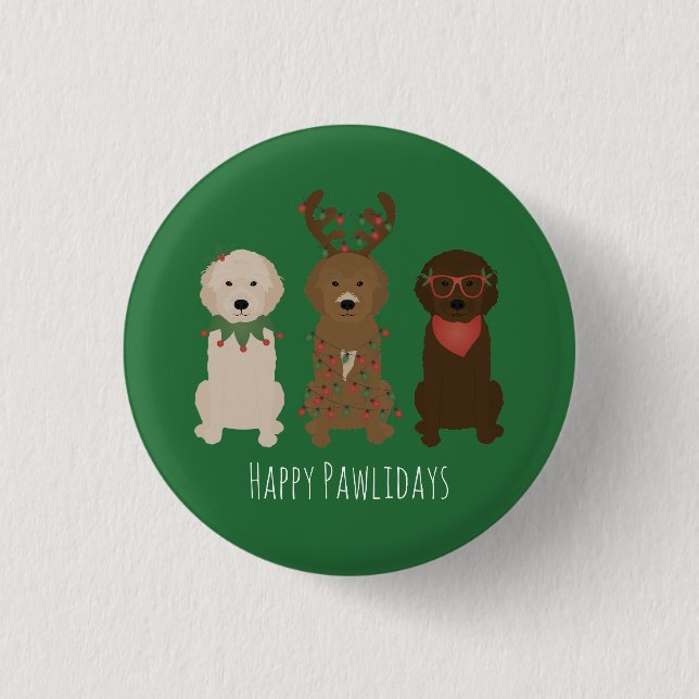 Lycklig Pawlidays Goldendoodle jul Ljus Knapp (Framsida)