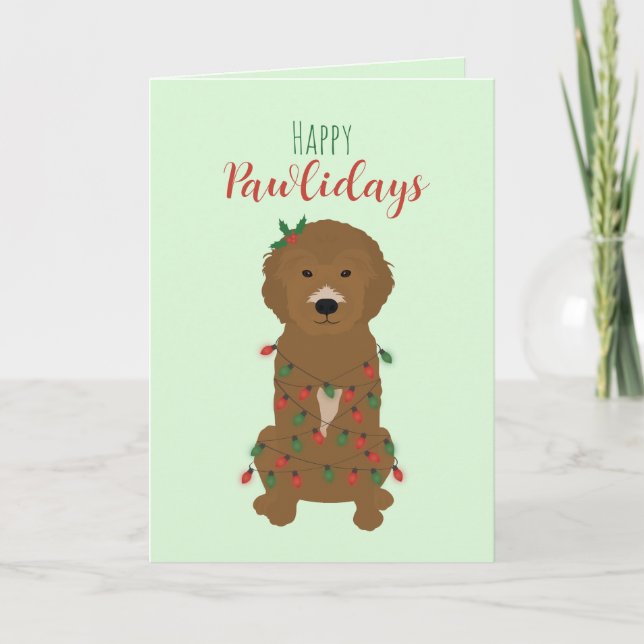 Lycklig Pawlidays Goldendoodle jul Ljus Kort (Framsida)