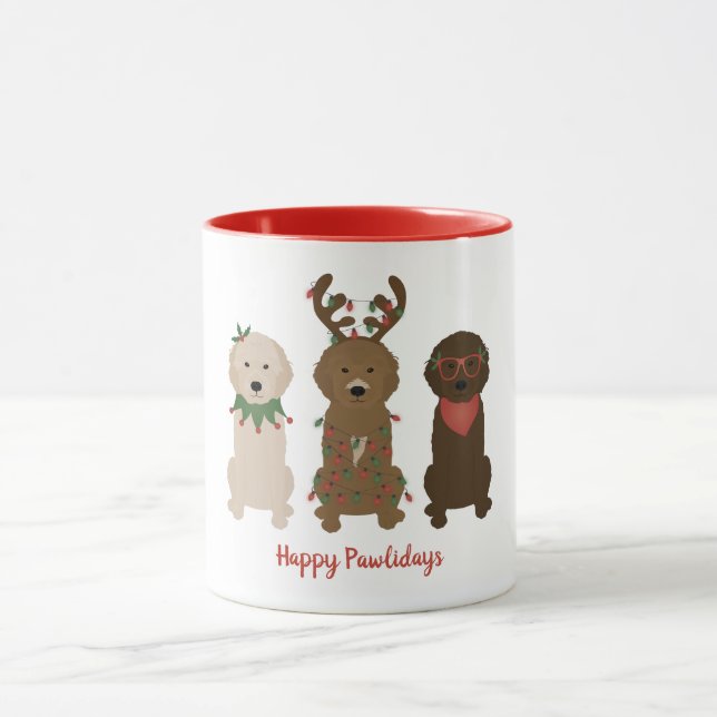 Lycklig Pawlidays Goldendoodle jul Ljus Mugg (Center)