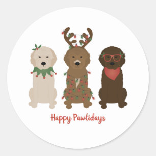 Lycklig Pawlidays Goldendoodle jul Ljus Runt Klistermärke