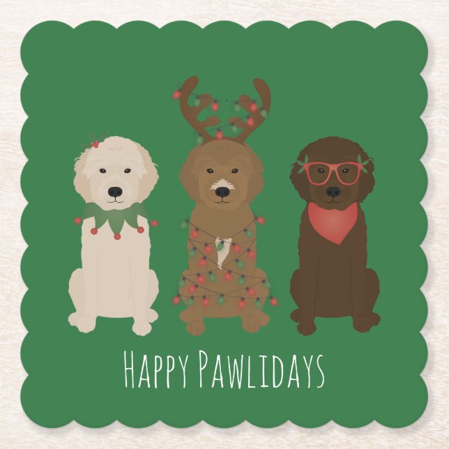 Lycklig Pawlidays Goldendoodle jul Ljus Underlägg Papper (Framsida)