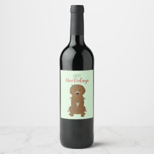 Lycklig Pawlidays Goldendoodle jul Ljus Vinflaska Etikett