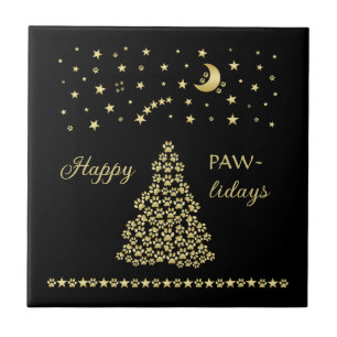 Lycklig Pawlidays, Guld shiny Tass Julgran Kakelplatta