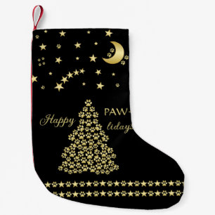 Lycklig Pawlidays, Guld shiny Tass Julgran Liten Julstrumpa