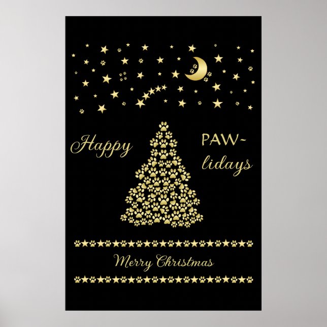 Lycklig Pawlidays, Guld shiny Tass Julgran Poster (Framsidan)