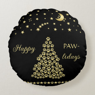 Lycklig Pawlidays, Guld shiny Tass Julgran Rund Kudde