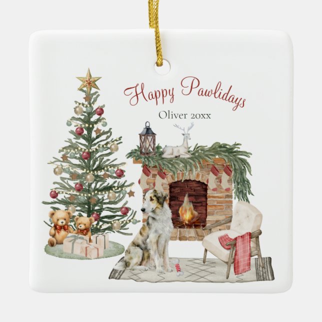 Lycklig Pawlidays Hund design-Borzoi Julgransprydnad Keramik (Framsida)