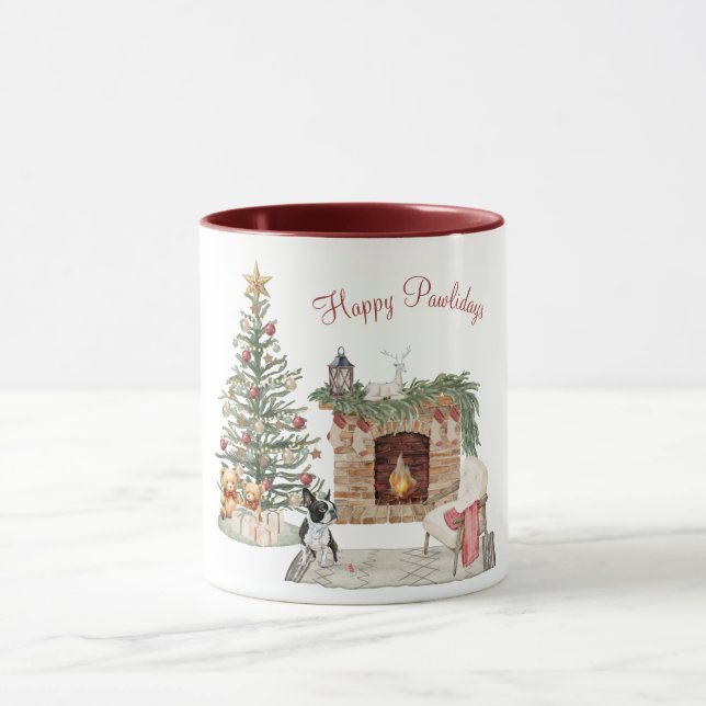 Lycklig Pawlidays Hund design-Boston Terrier Mugg (Center)