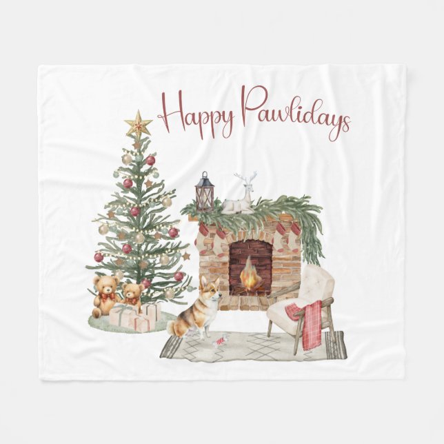 Lycklig Pawlidays Hund design-Corgi Fleecefilt (Framsidan (Horisontell))