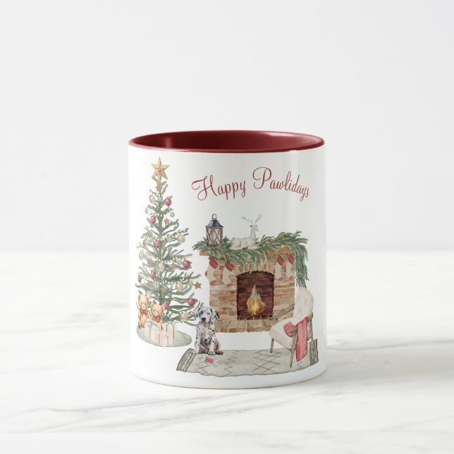Lycklig Pawlidays Hund design-Dalmatien Mugg (Center)