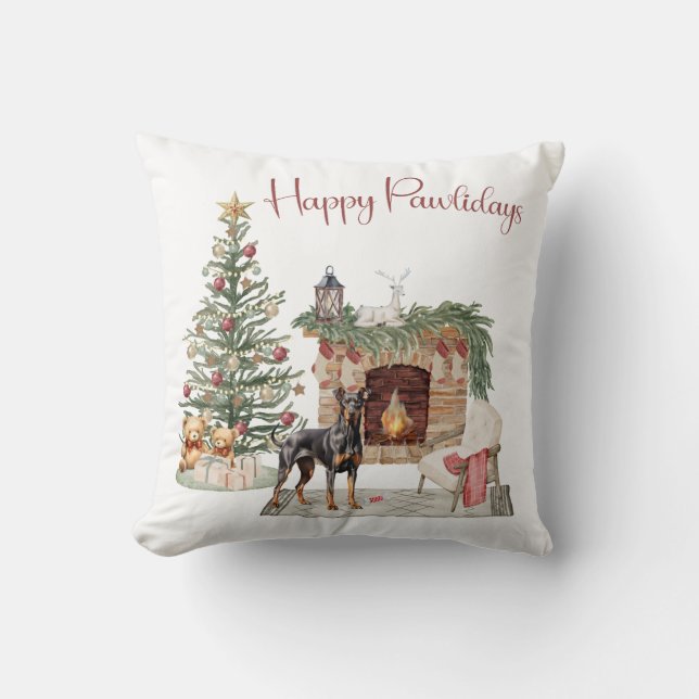 Lycklig Pawlidays Hund design-Doberman Pinscher Kudde (Framsida)