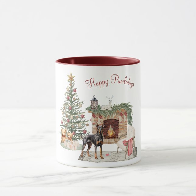 Lycklig Pawlidays Hund design-Doberman Pinscher Mugg (Center)