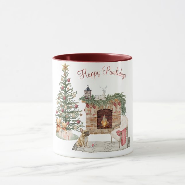 Lycklig Pawlidays Hund design-Fransk Bulldog Mugg (Center)