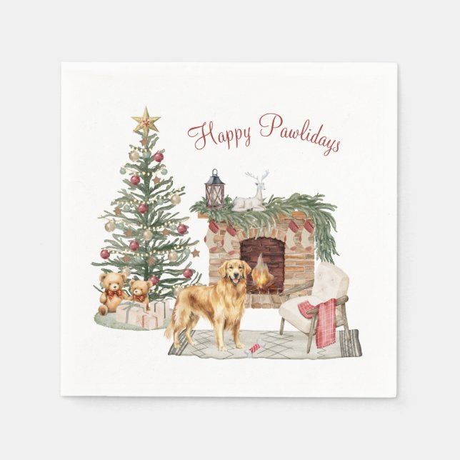 Lycklig Pawlidays Hund design - Golden Retriever Pappersservett (Framsidan)