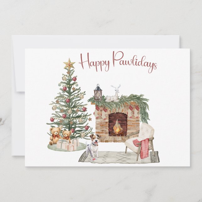 Lycklig Pawlidays Hund design-Jack Russell Julkort (Framsida)