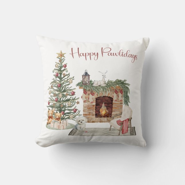 Lycklig Pawlidays Hund design - Maltesiska Kudde (Framsida)
