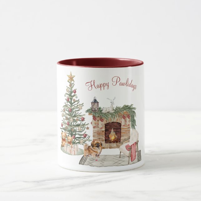 Lycklig Pawlidays Hund design-Pekingese Mugg (Center)