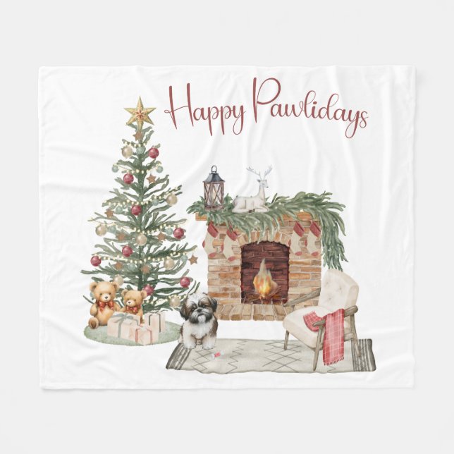 Lycklig Pawlidays Hund design-Shih Tzu Fleecefilt (Framsidan (Horisontell))