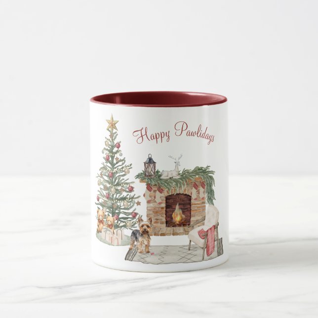 Lycklig Pawlidays Hund design-Yorkie Mugg (Center)