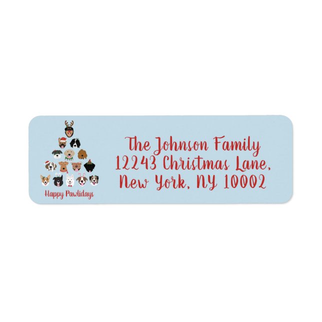 Lycklig Pawlidays Hund Julgran Returadress Etikett (Framsidan)
