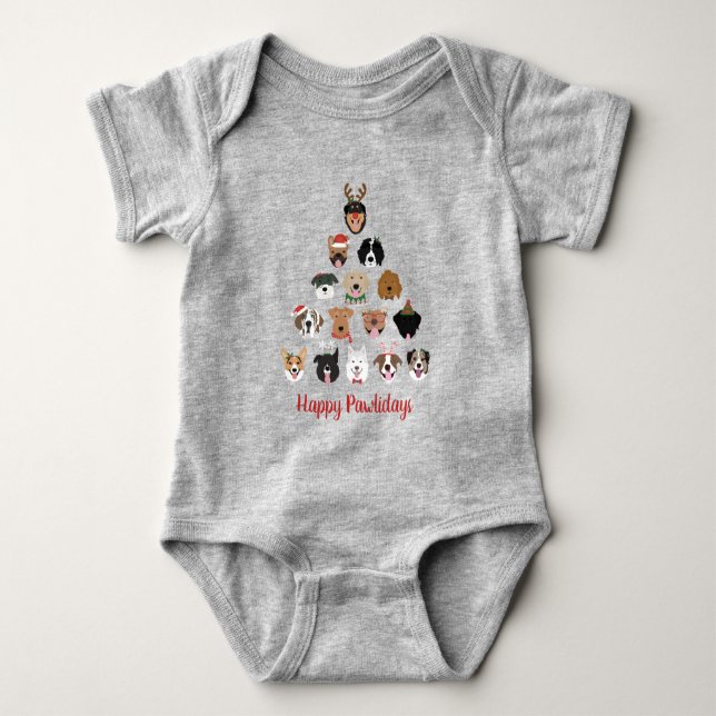 Lycklig Pawlidays Hund Julgran T Shirt (Framsida)
