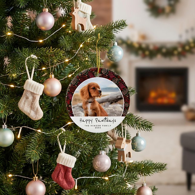 Lycklig Pawlidays Hund Pet Photo One Line jul Julgransprydnad Keramik (Skapare uppladdad)