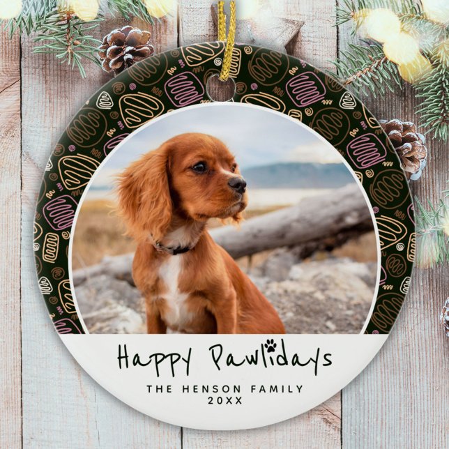 Lycklig Pawlidays Hund Pet Photo One Line jul Julgransprydnad Keramik (Skapare uppladdad)