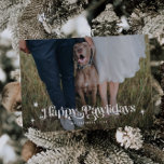 Lycklig Pawlidays Hund Vågrät Foto jul Julkort<br><div class="desc">Retro och vismiskt fotopatkort för julfotopapper för hund och kattägare med ett retro-stil-teckensnitt högst upp som säger "lycklig pawlidays" med stjärnor ovanpå vågräts foto.</div>