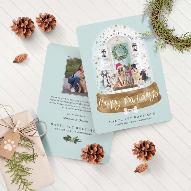 Lycklig Pawlidays Hundar Djuromsorg Business Aqua  Julkort (Skapare uppladdad)