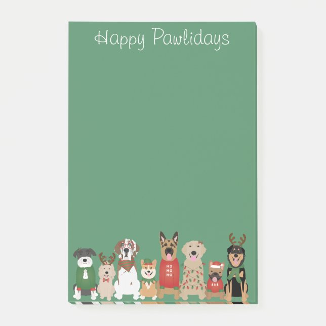 Lycklig Pawlidays Hundar Red Grönt Post-it Block (Framsida)