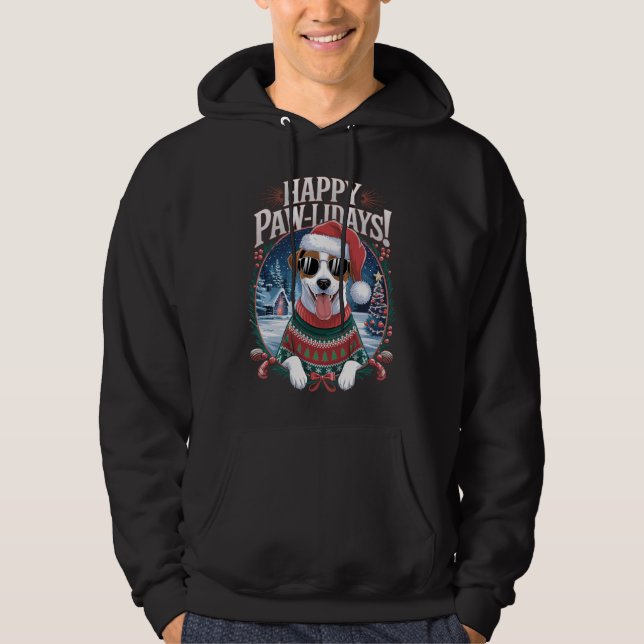 Lycklig Pawlidays Jack Russell God jul Hoodie (Framsida)