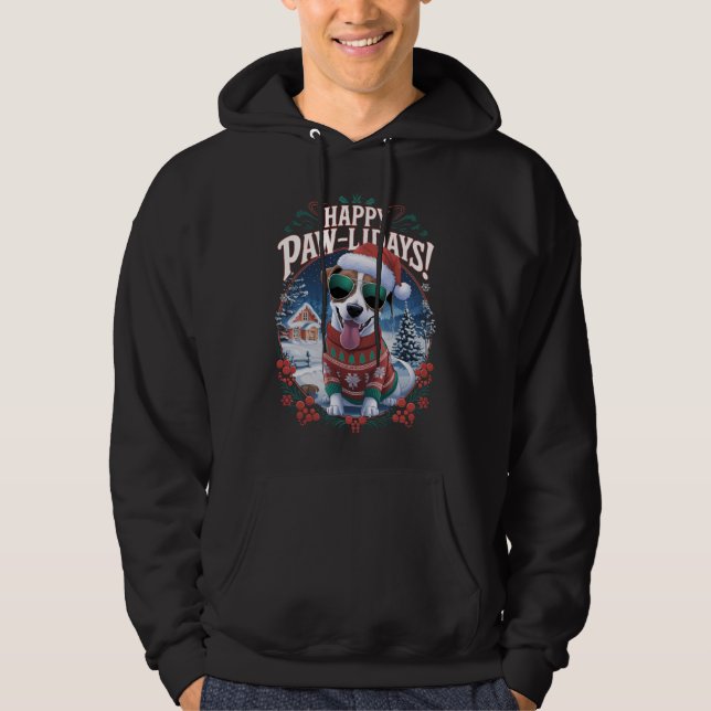 Lycklig Pawlidays Jack Russell God jul Hoodie (Framsida)