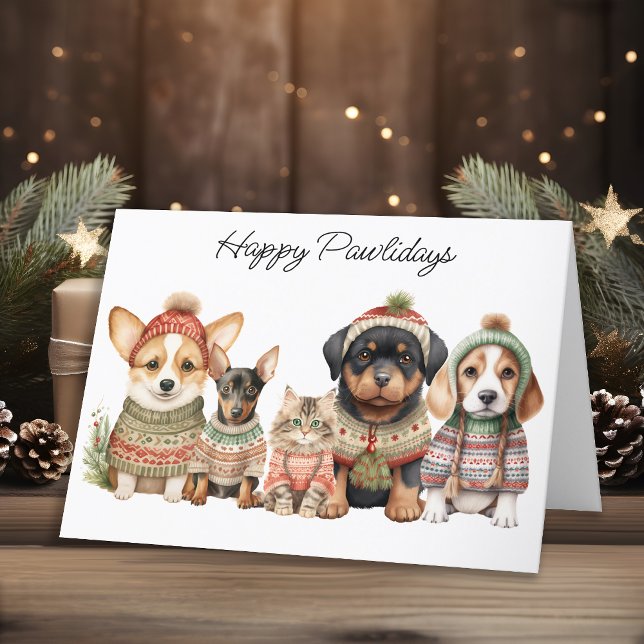 Lycklig Pawlidays Jul Cute Hund Cat Pets Helgkort (Skapare uppladdad)