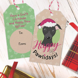 Lycklig pawlidays Juldag Tecknad svart hund Presentetikett