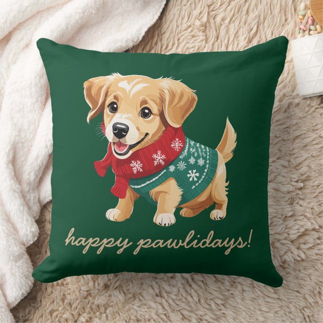 Lycklig Pawlidays | Julsötare Goldie Puppy Kudde (Filt)