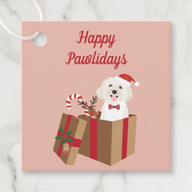 Lycklig Pawlidays Maltipoo Julklapp Gåvor Etiketter (Framsida)