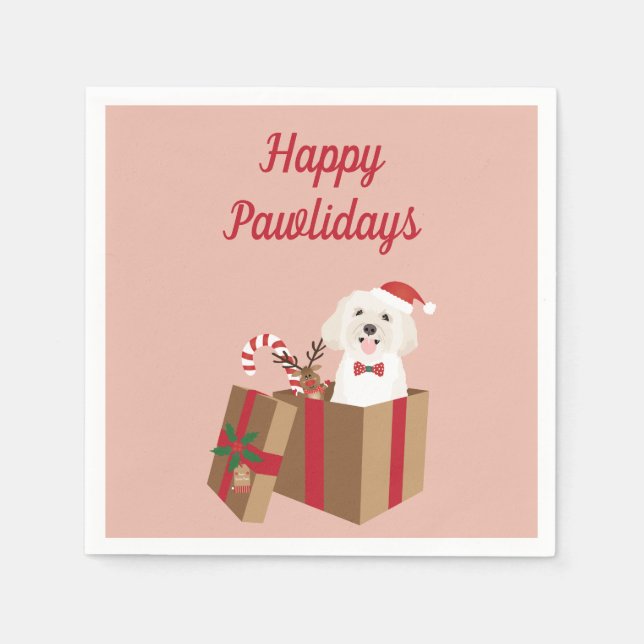 Lycklig Pawlidays Maltipoo Julklapp Pappersservett (Framsidan)