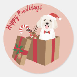 Lycklig Pawlidays Maltipoo Julklapp Runt Klistermärke