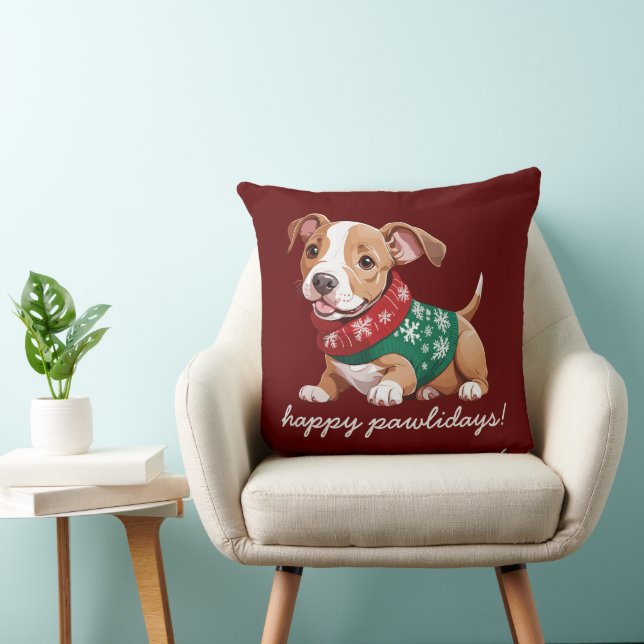 Lycklig Pawlidays | Mysigt julpitbull Puppy Kudde (Stol)