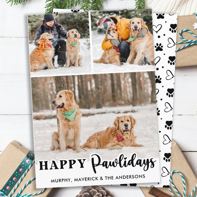 Lycklig Pawlidays Personlig Cute Pet Hund 3 Photo Julkort (Skapare uppladdad)