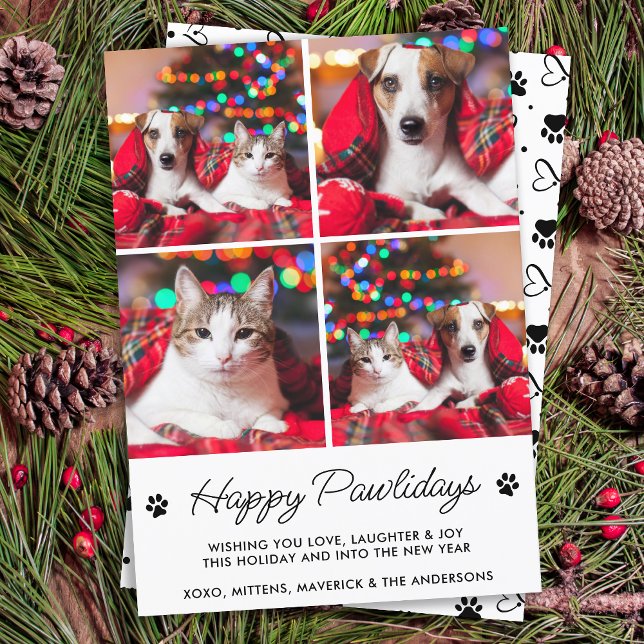 Lycklig Pawlidays Personlig Hund Cat Pet 4 Photo Julkort (Skapare uppladdad)