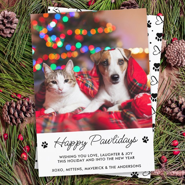 Lycklig Pawlidays Personlig Hund Cat Pet Photo Julkort (Skapare uppladdad)