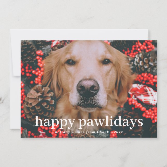 Lycklig Pawlidays| Pet-foto för skriptjulpar Julkort (Framsida)