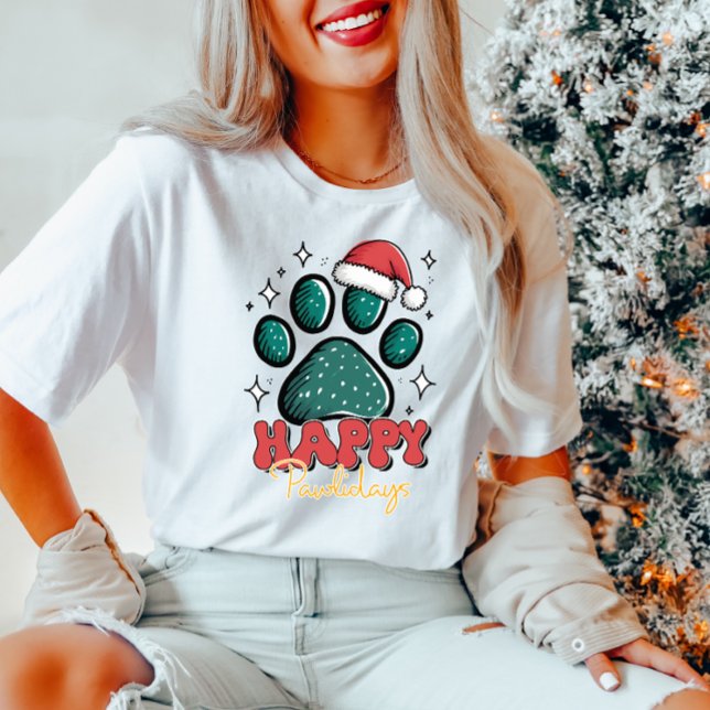 Lycklig Pawlidays Santa Paw Skriv ut T-Shirt (Skapare uppladdad)