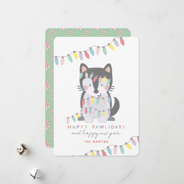 Lycklig Pawlidays Siberian husky jul Ljus Julkort (Fram/Back In Situ)