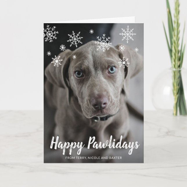 Lycklig Pawlidays Snöflingor Hund Fotojul Helgkort (Framsida)