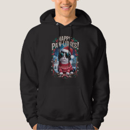 Lycklig Pawlidays Tuxedo Cat God jul Helgdag Hoodie