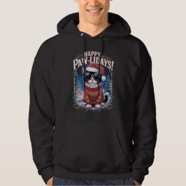 Lycklig Pawlidays Tuxedo Cat God jul Helgdag Hoodie