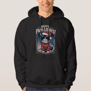 Lycklig Pawlidays Tuxedo Cat God jul Helgdag Hoodie